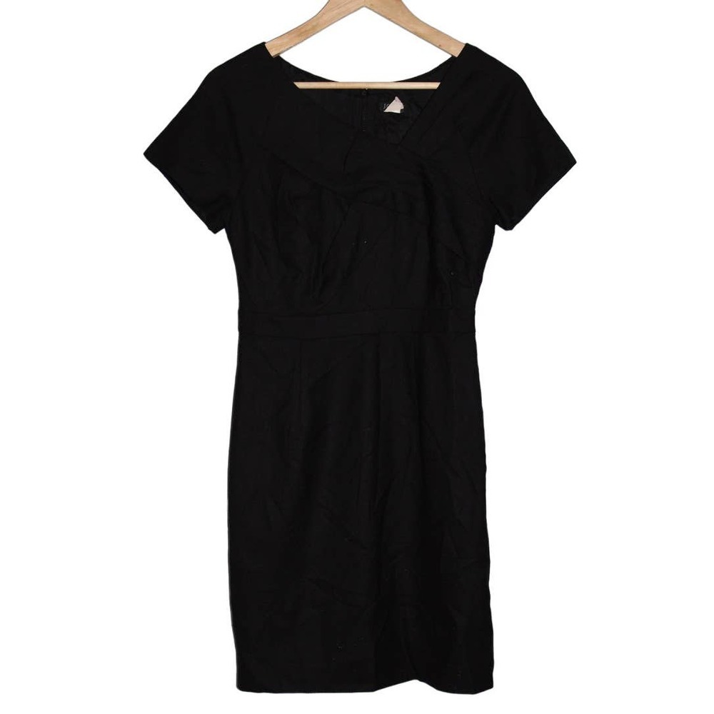 Women's J. Crew Sheath Wool Blend 46915 Black Short Sleeve Midi Dress Size 00